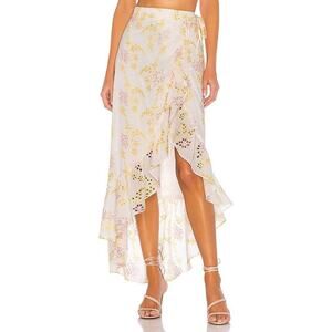 Majorelle Womens SMALL Wrap Peanut Skirt White Yellow Floral Embroidered Ruffle